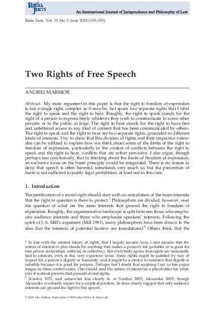 (PDF) Two Rights of Free Speech