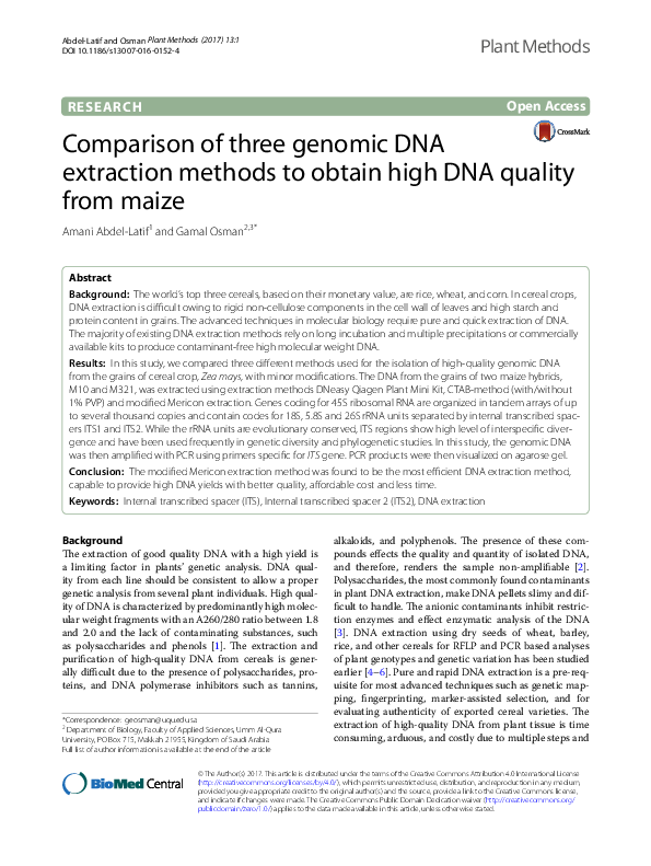 (PDF) Comparison of three genomic DNA extraction methods to obtain high ...