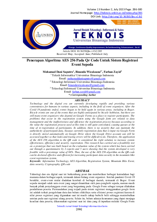 (PDF) Penerapan Algoritma AES 256 Pada Qr Code Untuk Sistem Registrasi ...