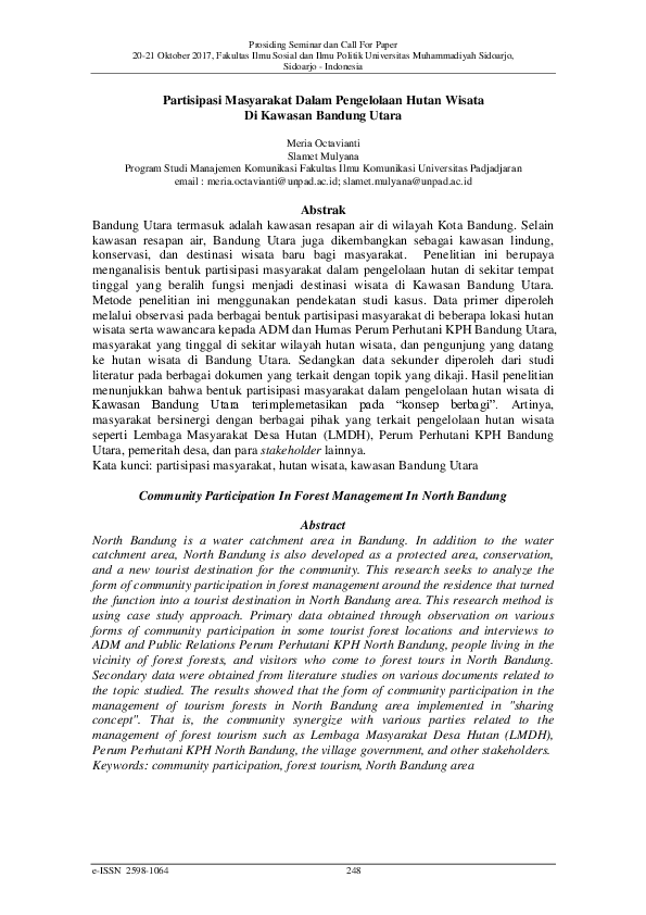 (PDF) Community Participation In Forest Management In North Bandung