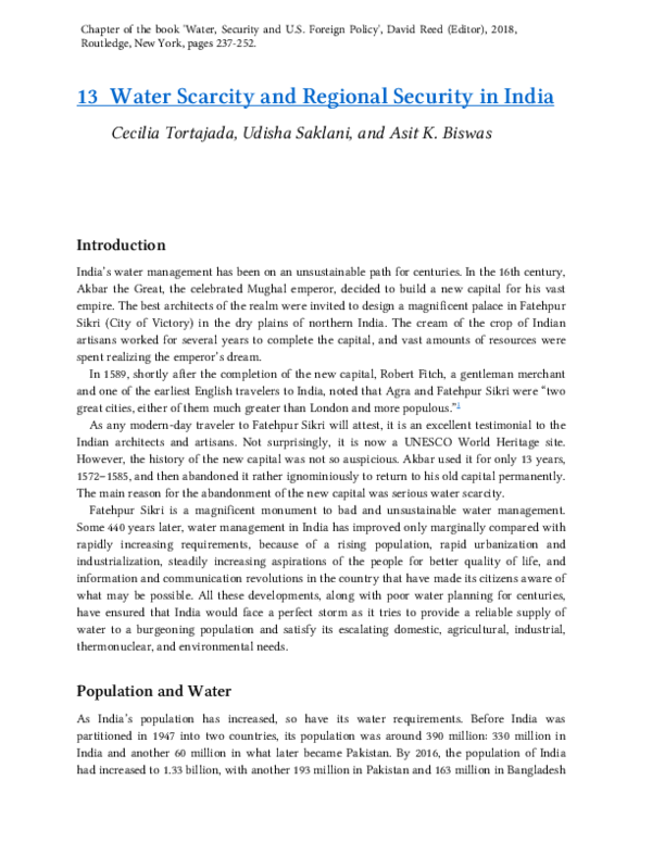 (PDF) Water Scarcity and Regional Security in India