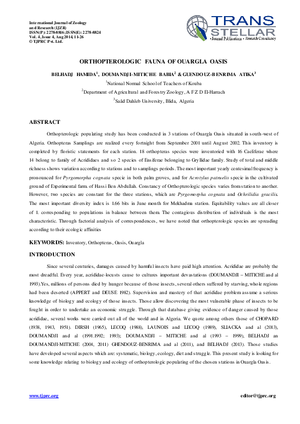 (PDF) Orthopterologic Fauna of Ouargla Oasis