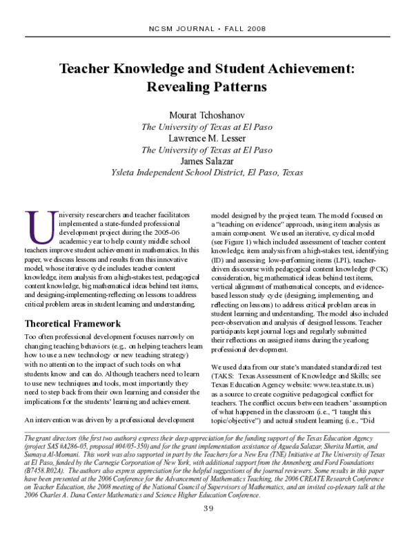 (PDF) Teacher Knowledge and Student Achievement: Revealing Patterns