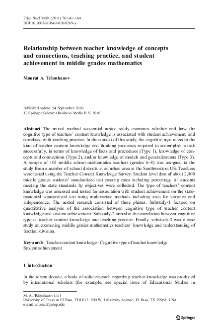 (PDF) Relationship between teacher knowledge of concepts and ...