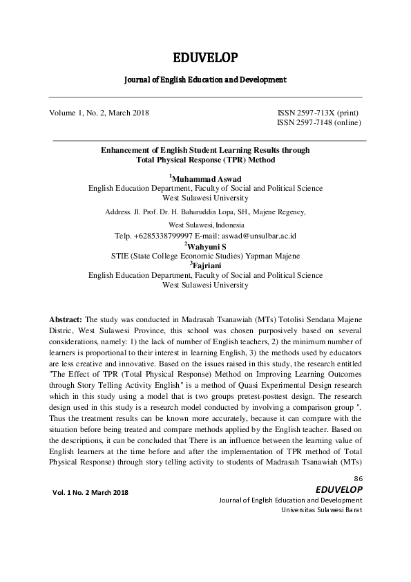 (PDF) Enhancement of English Student Learning Results through Total ...