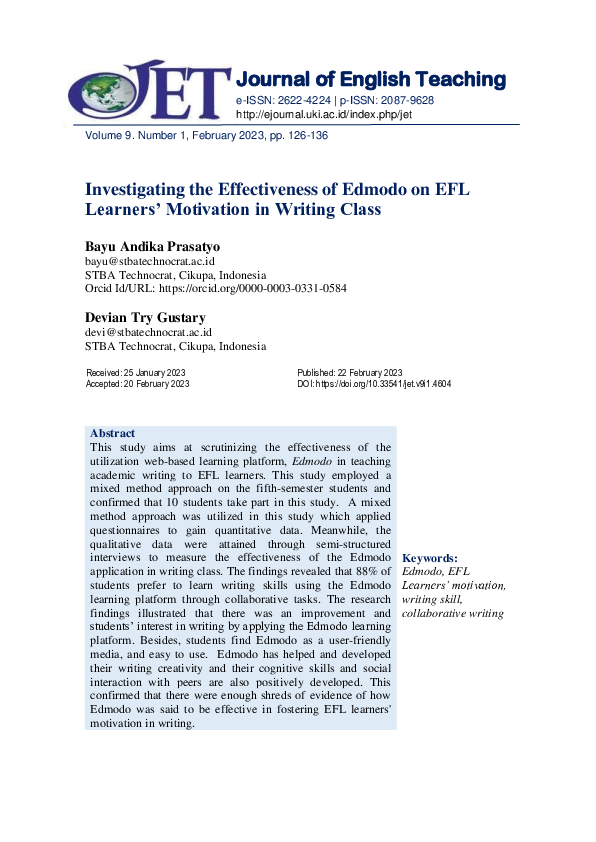 (PDF) Investigating the Effectiveness of Edmodo on EFL Learners ...