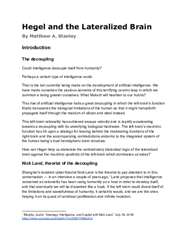 (PDF) Hegel and the Lateralized Brain