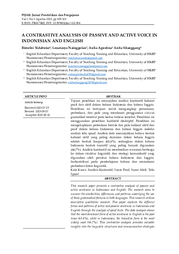 (PDF) A Contrastive Analysis Of Passive and Active Voice In Indonesian ...