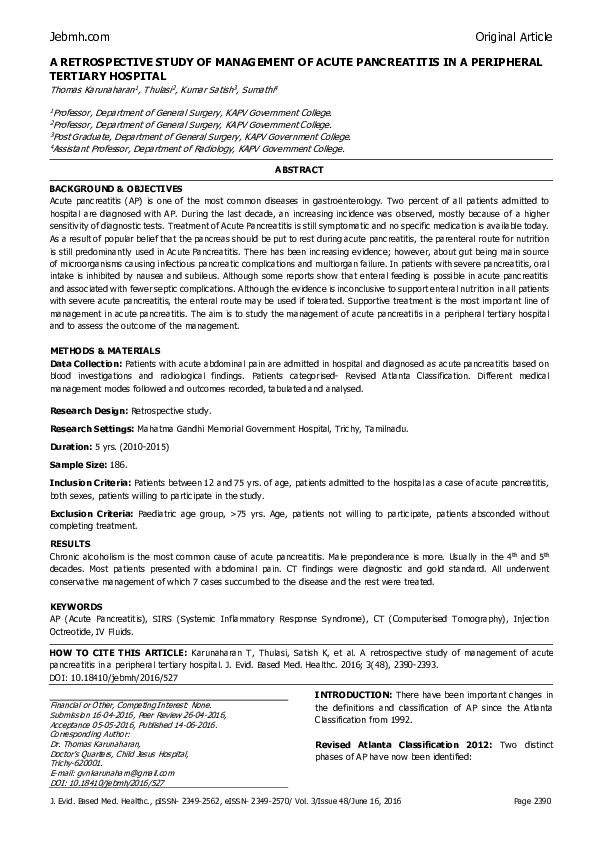 (PDF) A Retrospective Study of Management of Acute Pancreatitis in a ...