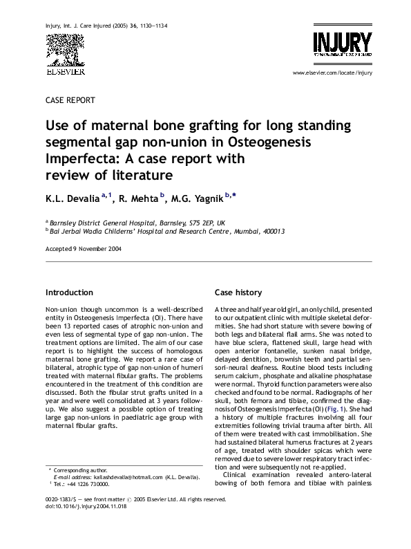 (PDF) Use of maternal bone grafting for long standing segmental gap non ...