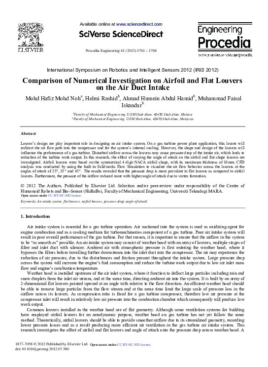 (PDF) Comparison of Numerical Investigation on Airfoil and Flat Louvers ...