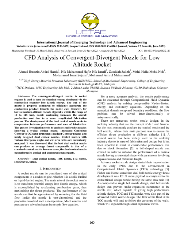 (PDF) CFD Analysis of Convergent-Divergent Nozzle for Low Altitude Rocket
