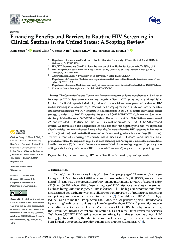 (PDF) Financing Benefits and Barriers to Routine HIV Screening in ...