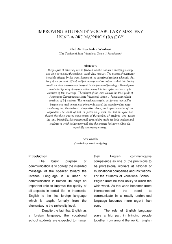 (PDF) Improving Student Vocabulary Mastery Using Word Mapping Strategy