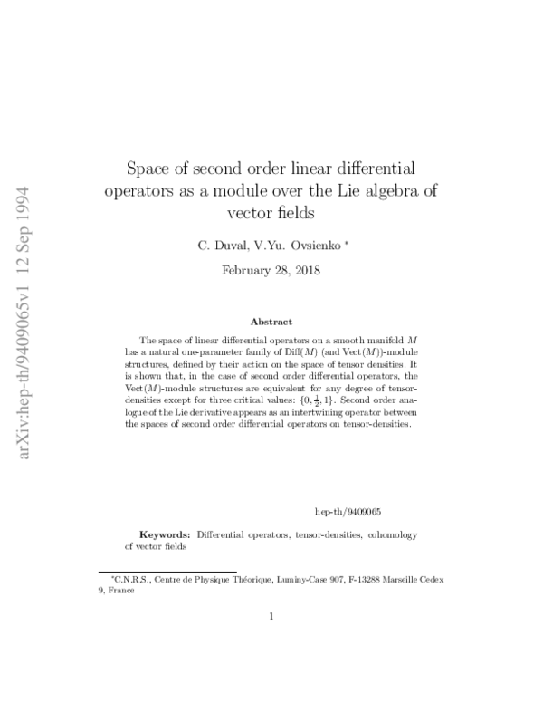 (PDF) Space of second order linear differential operators as a module ...
