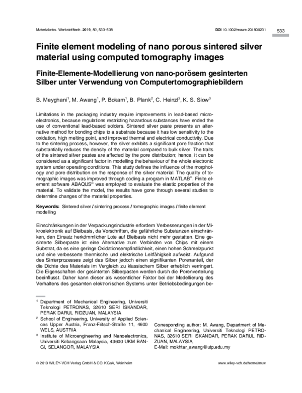 (PDF) Finite element modeling of nano porous sintered silver material ...