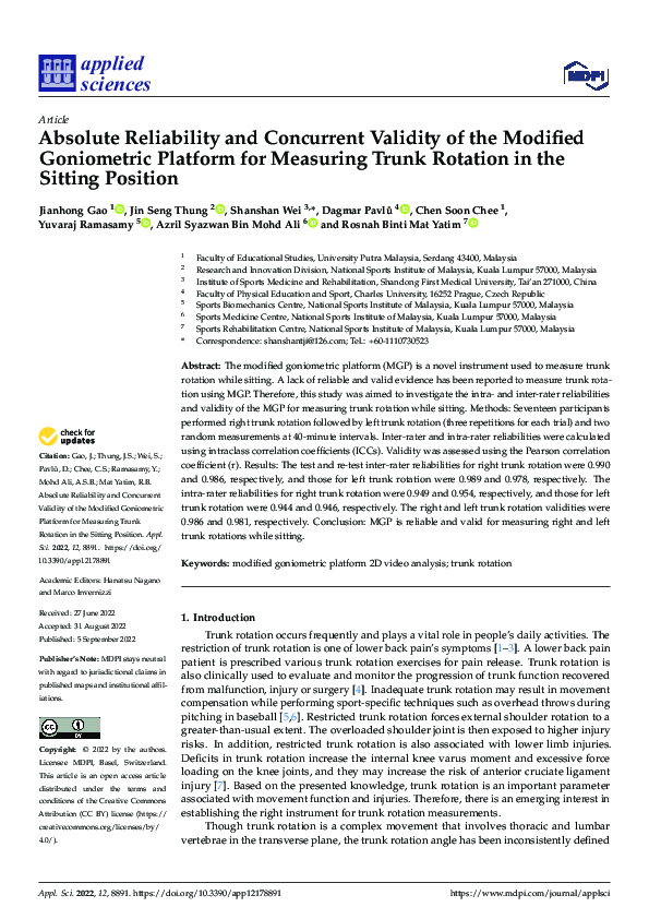 (PDF) Absolute Reliability and Concurrent Validity of the Modified ...