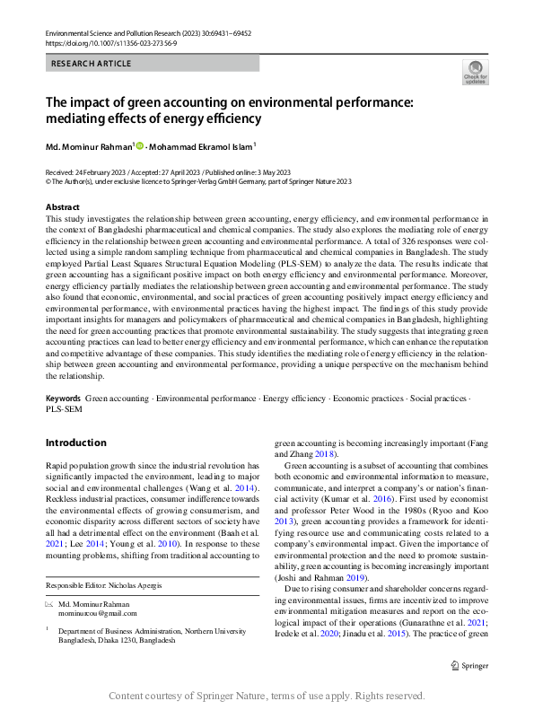 (PDF) The impact of green accounting on environmental performance ...