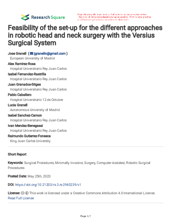 (PDF) Feasibility of the set-up for the different approaches in robotic ...
