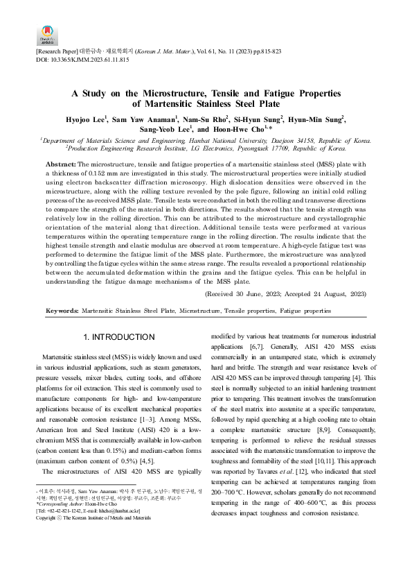 (PDF) A Study on the Microstructure, Tensile and Fatigue Properties of ...