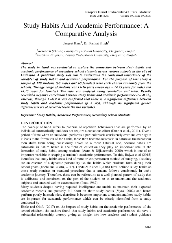 (PDF) Study Habits And Academic Performance: A Comparative Analysis