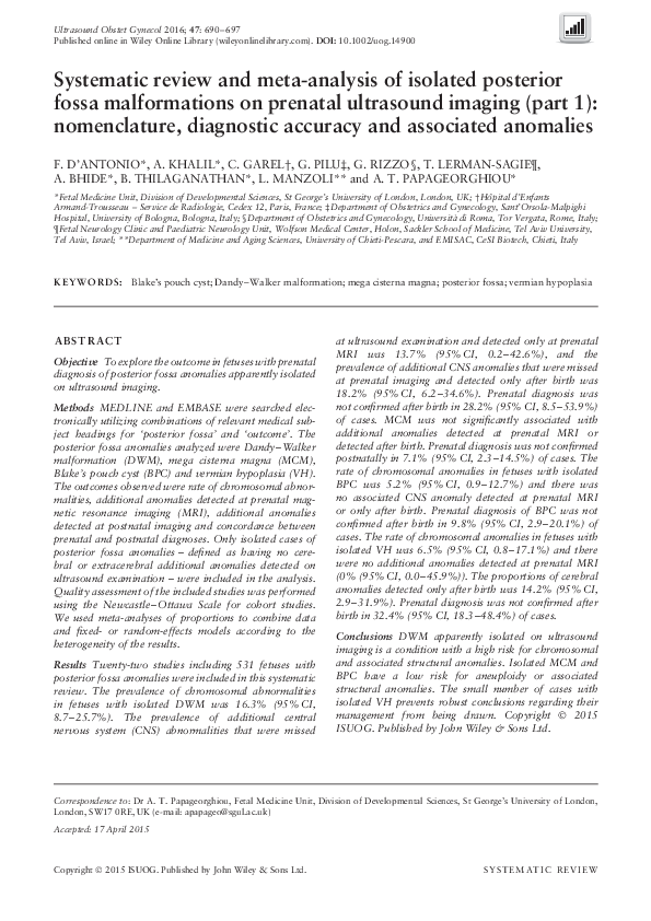 (PDF) Systematic review and meta‐analysis of isolated posterior fossa ...