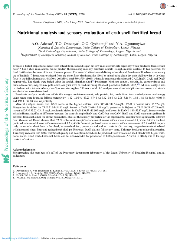 (PDF) Nutritional analysis and sensory evaluation of crab shell ...