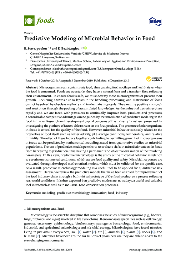 (PDF) Predictive Modeling of Microbial Behavior in Food