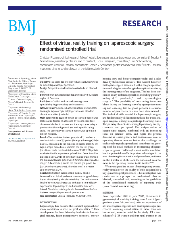 (PDF) Effect of virtual reality training on laparoscopic surgery ...