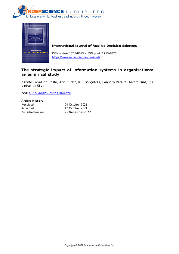 (PDF) The Strategic Impact of Information Systems in Organizations: An ...