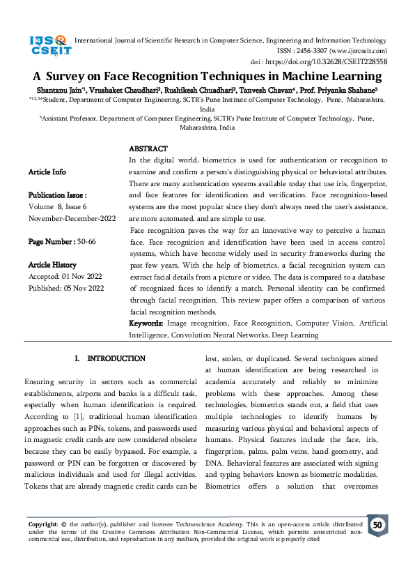 (PDF) A Survey on Face Recognition Techniques in Machine Learning