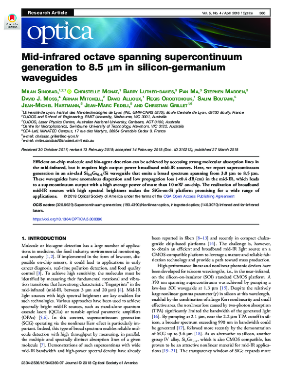 (PDF) Mid-infrared octave spanning supercontinuum generation to 85 μm ...