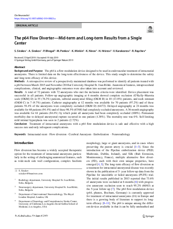 (PDF) The p64 Flow Diverter—Mid-term and Long-term Results from a ...