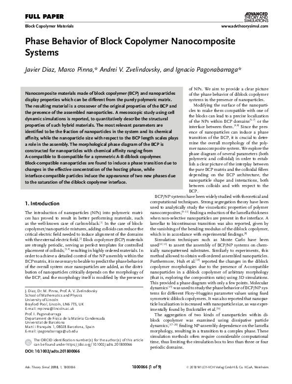 (PDF) Phase Behavior of Block Copolymer Nanocomposite Systems