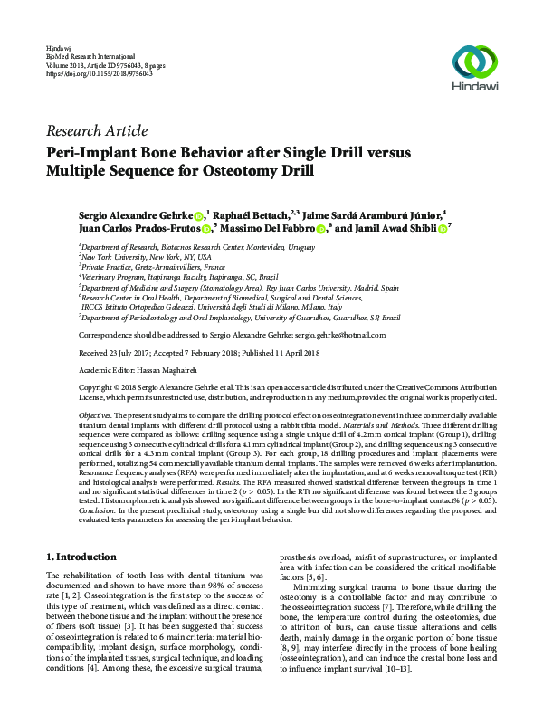 (PDF) Peri-Implant Bone Behavior after Single Drill versus Multiple ...
