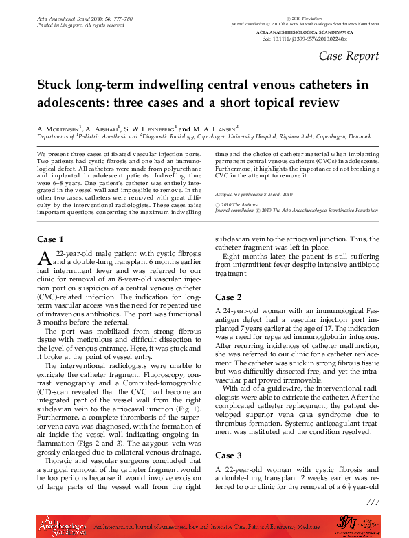 (PDF) Stuck long-term indwelling central venous catheters in ...