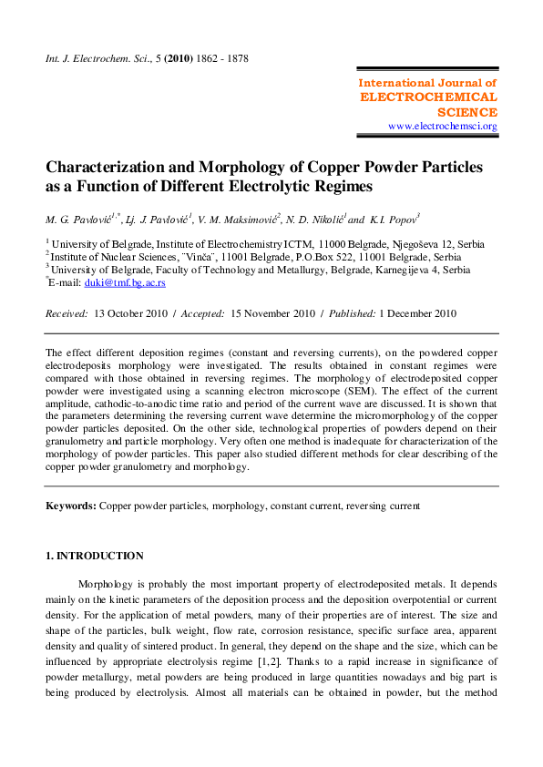 (PDF) Characterization and Morphology of Copper Powder Particles as a ...