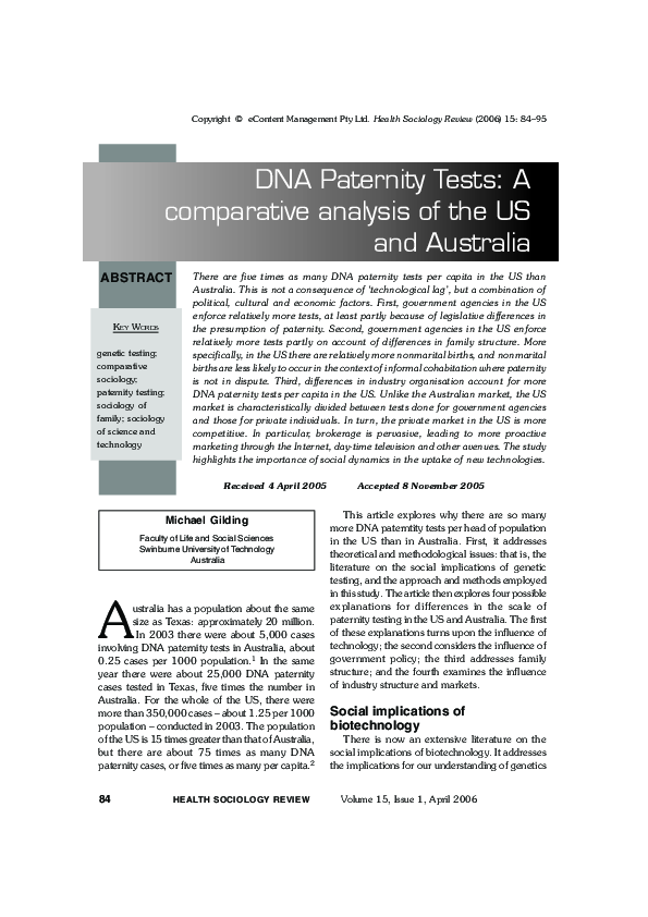 (PDF) DNA Paternity Tests: A comparative analysis of the US and Australia