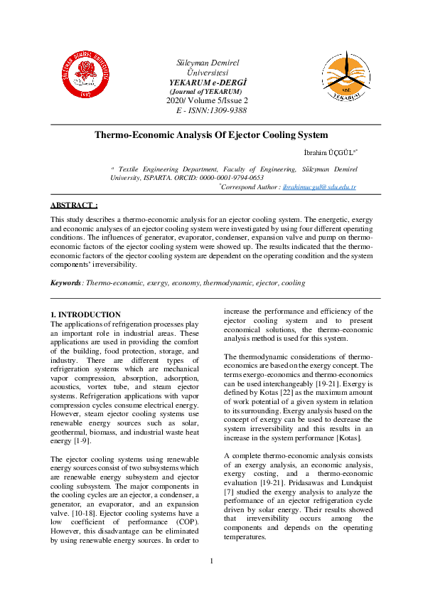 (PDF) Thermoeconomical Analysis of Ejector Cooling System