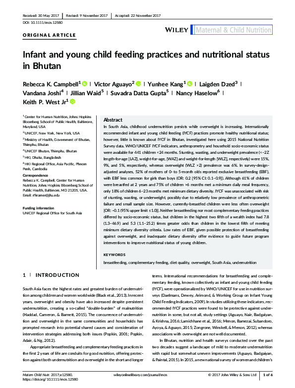 (PDF) Infant and Young Child Feeding Practices and Nutritional Status ...