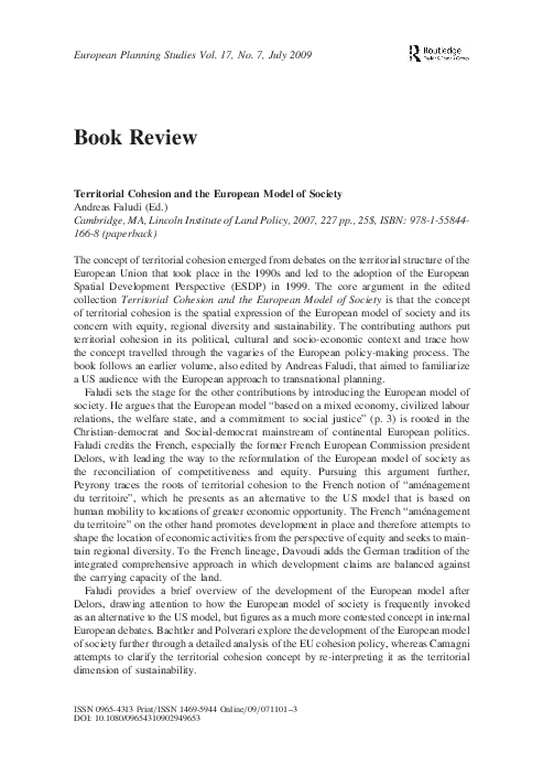 (PDF) Territorial Cohesion and the European Model of Society