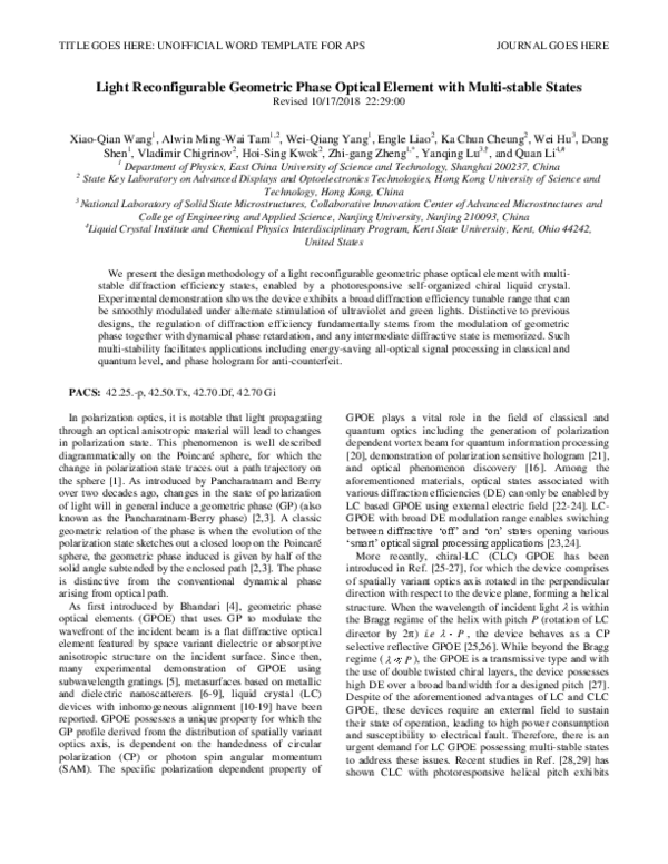 (PDF) Light Reconfigurable Geometric Phase Optical Element with Multi ...