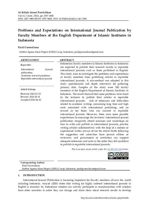(PDF) Problems and Expectations on International Journal Publication by ...