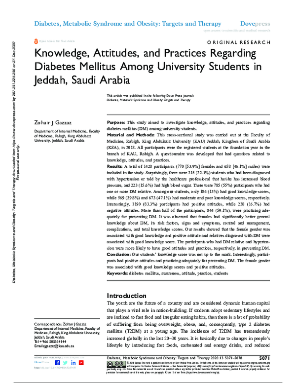 (PDF) Knowledge, Attitudes, and Practices Regarding Diabetes Mellitus ...