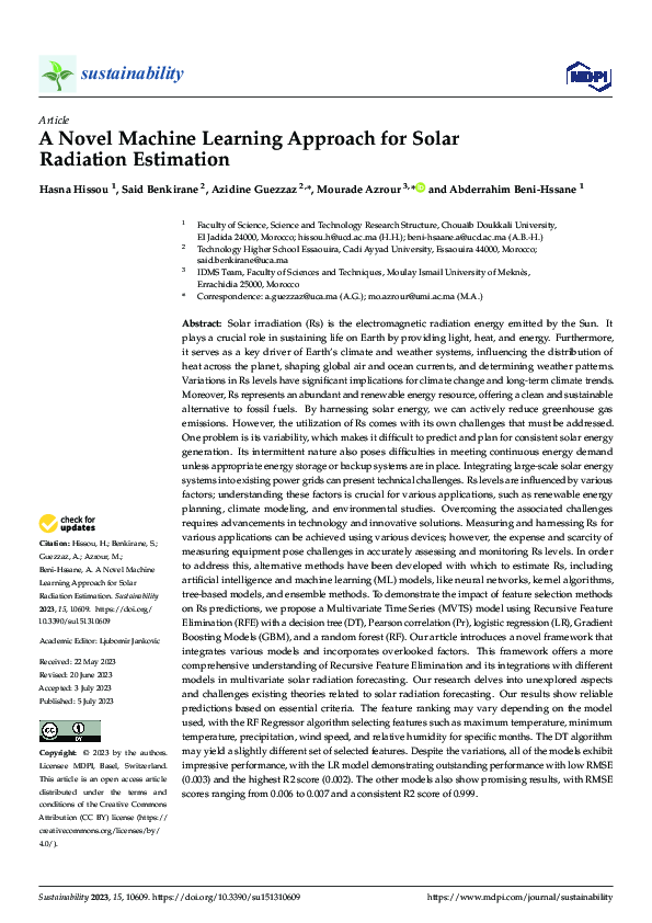(PDF) A Novel Machine Learning Approach for Solar Radiation Estimation