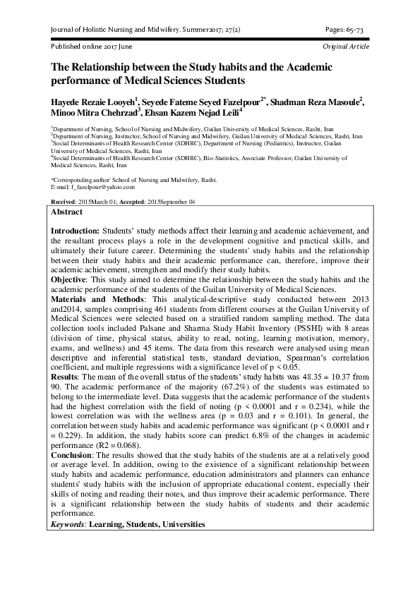 (PDF) The Relationship between the Study Habits and the Academic ...