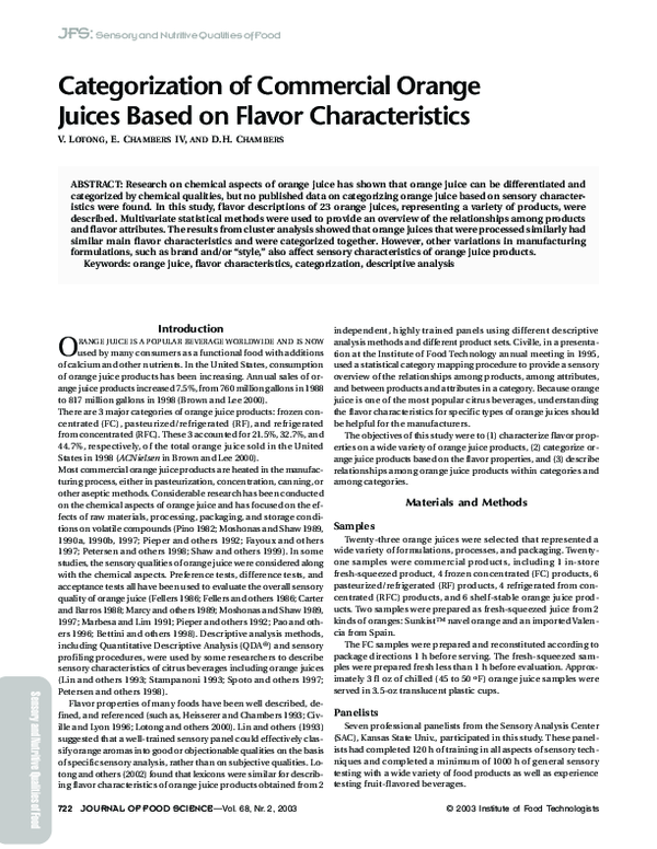 (PDF) Categorization of Commercial Orange Juices Based on Flavor ...