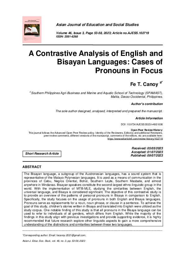 (PDF) A Contrastive Analysis of English and Bisayan Languages: Cases of ...