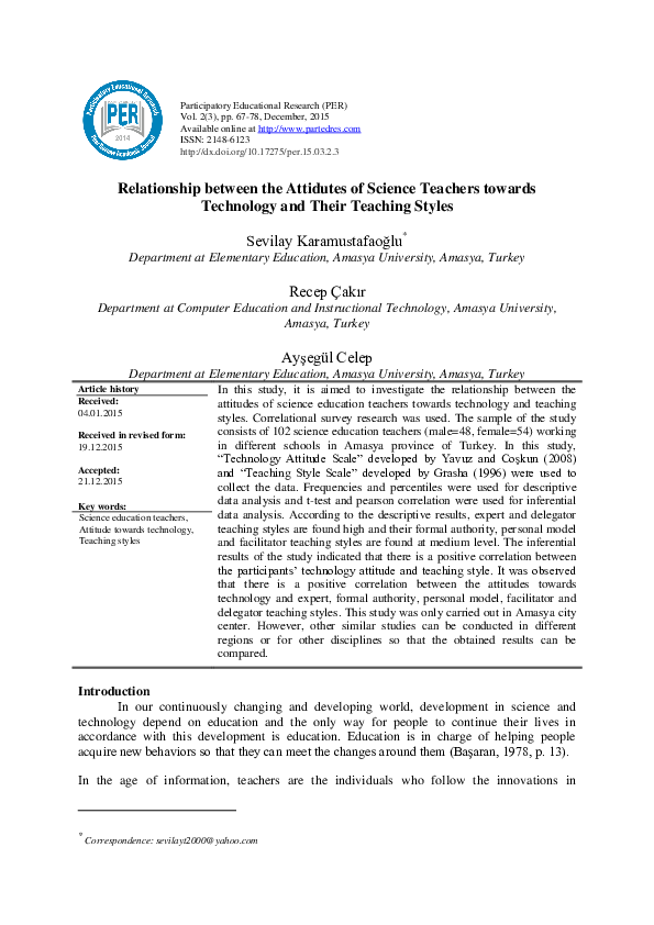 (PDF) Relationship between the Attidutes of Science Teachers towards ...