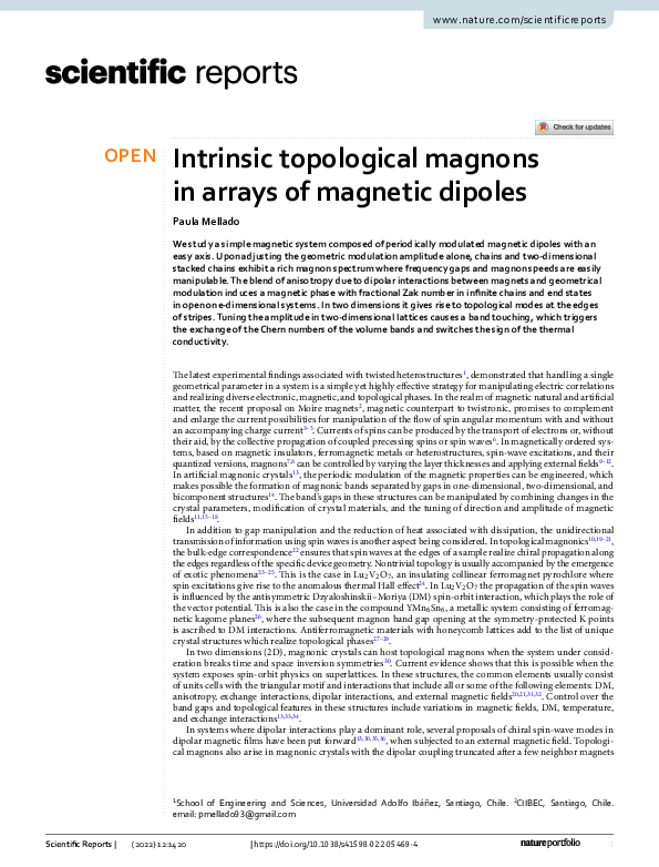 (PDF) Intrinsic topological magnons in arrays of magnetic dipoles
